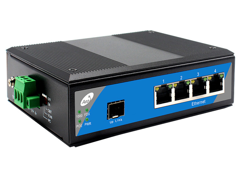Industrial Din Rail SFP Fiber Switch 1 SFP-Schlitze und 4 Ethernet-Ports