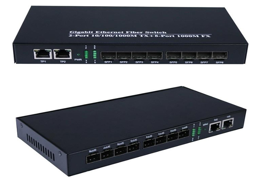 Gigabit-Ethernet-Fiber-Switch 1,25 Gbps 8 SFP-Fiber-Ports und 2 RJ45-Ports