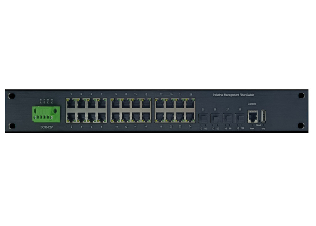 Managed Industrial Ethernet Switch mit 24 10/100/1000Base-T (((X) Port und 4 10G SFP+ Port