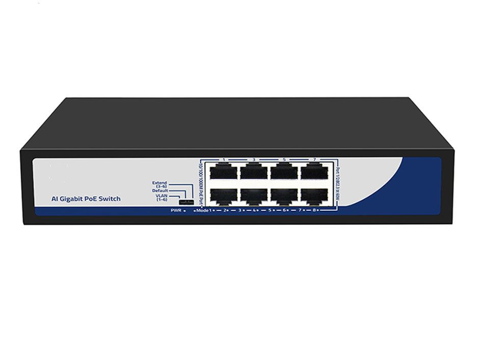 8 Hafen-voller Gigabit PoE-Schalter mit PoE-Wachhund VLAN QoS für Überwachungskamera